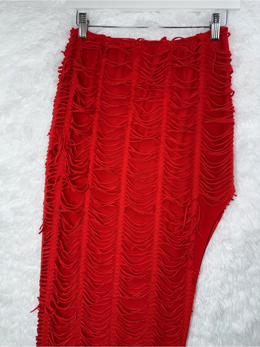 Y2K Shredded Pleated Open Leg Double Lined Maxi Skirt Distressed Floor Length - Picture 2 of 7